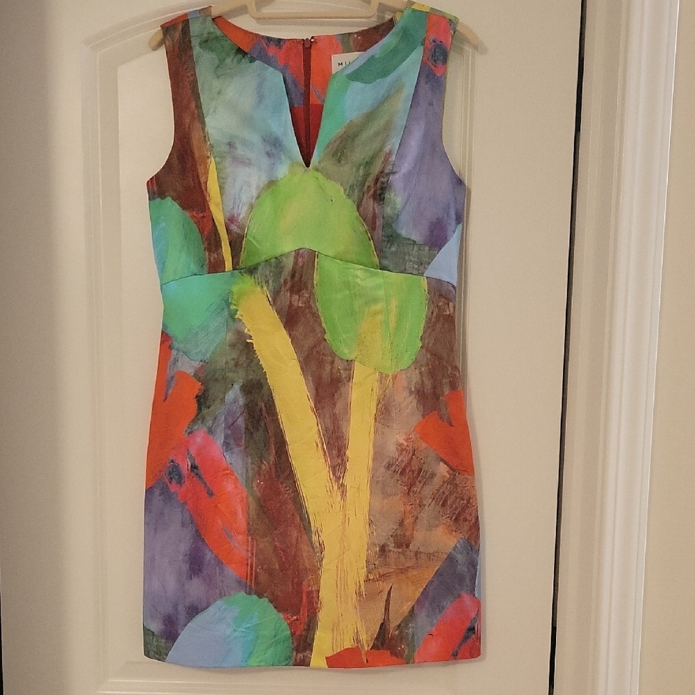 Milly Green and Orange Sheath Mini Dress V-neck Cocktail